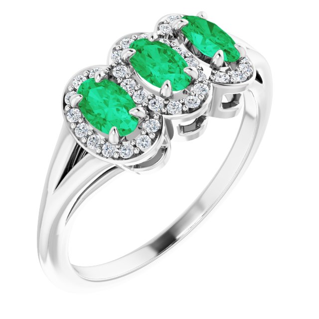 Platinum Natural Emerald & 1/6 CTW Natural Diamond Ring